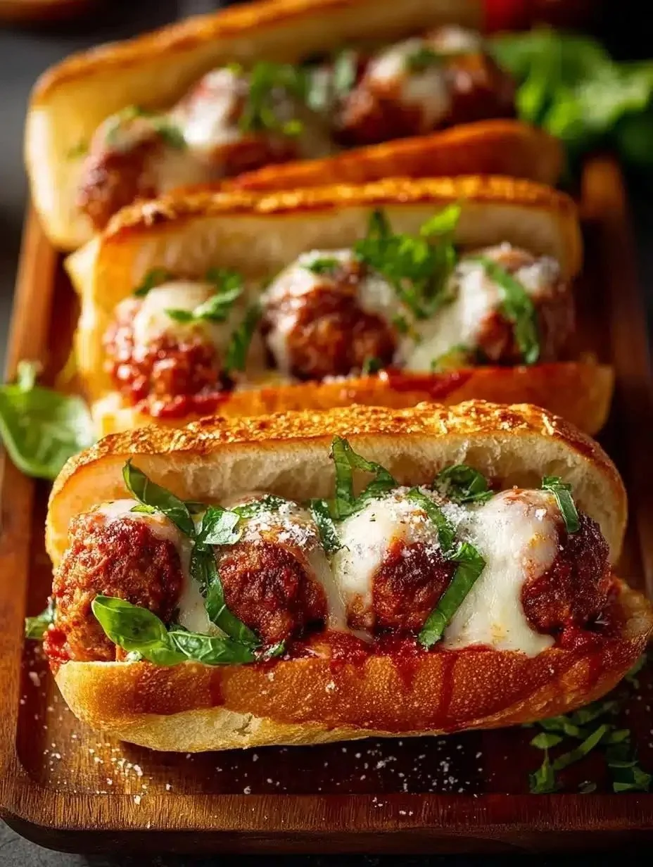 Delicious classic Italian meatball sub with marinara and melted cheese
