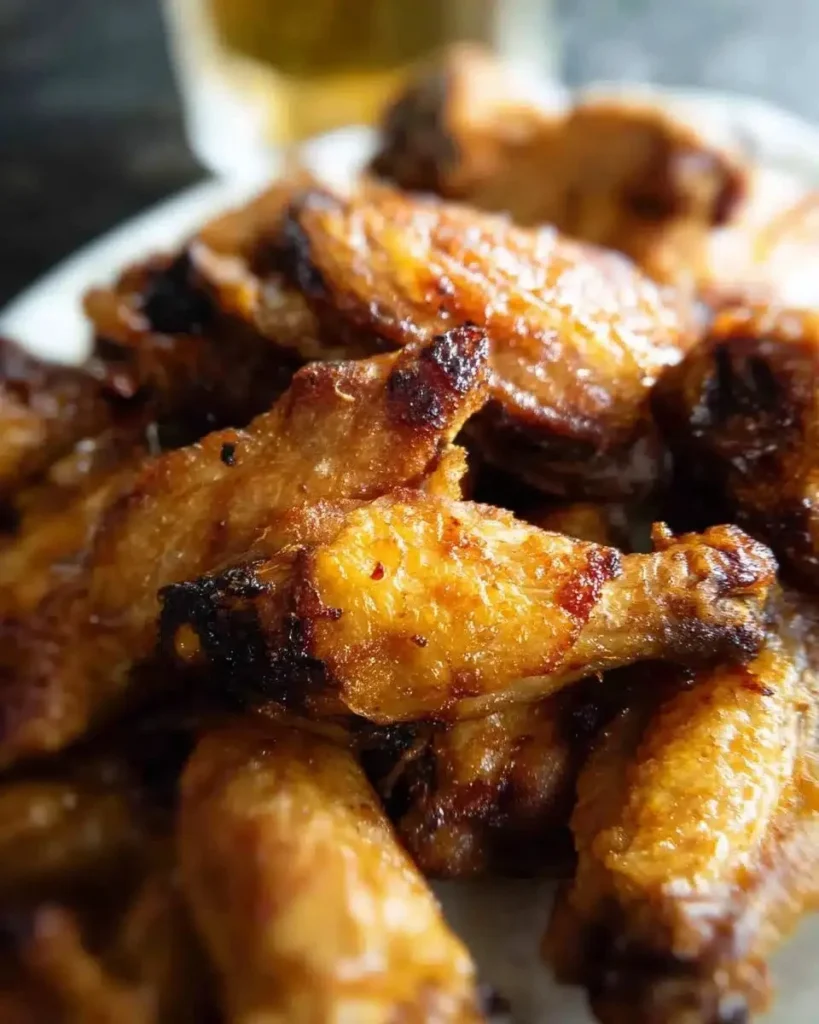 A plate of crispy oven baked chicken wings with dipping sauce.