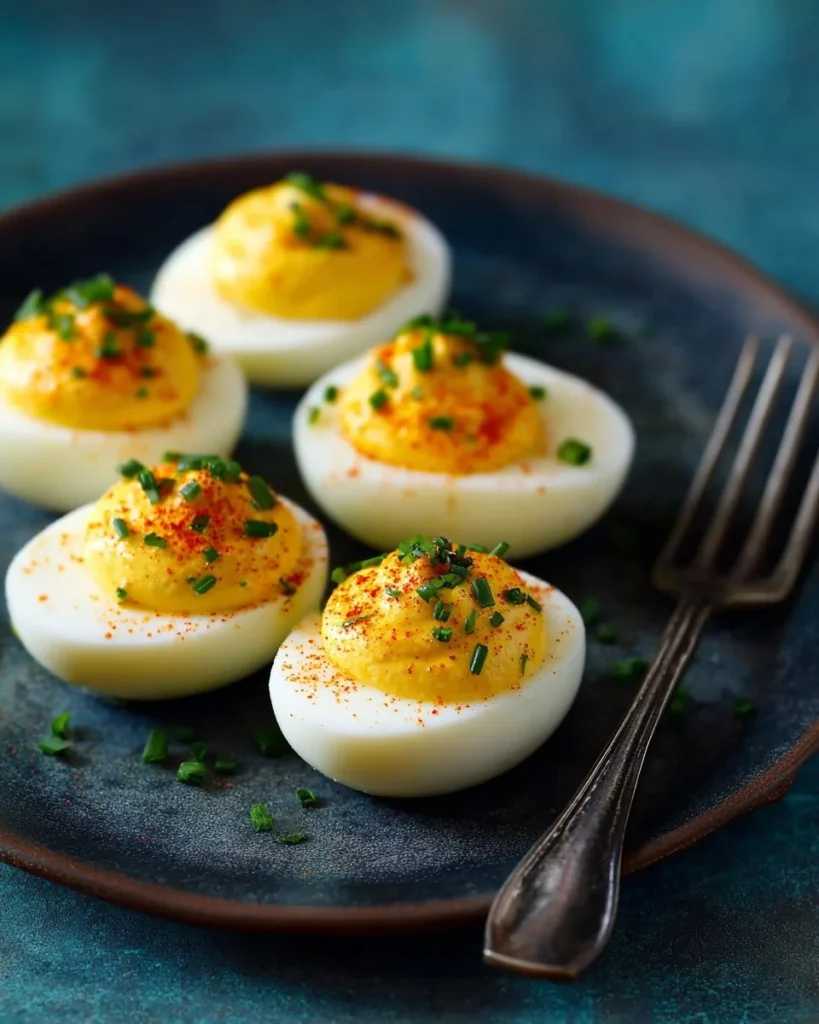 Healthy deviled eggs recipe with nutritious ingredients and vibrant presentation.
