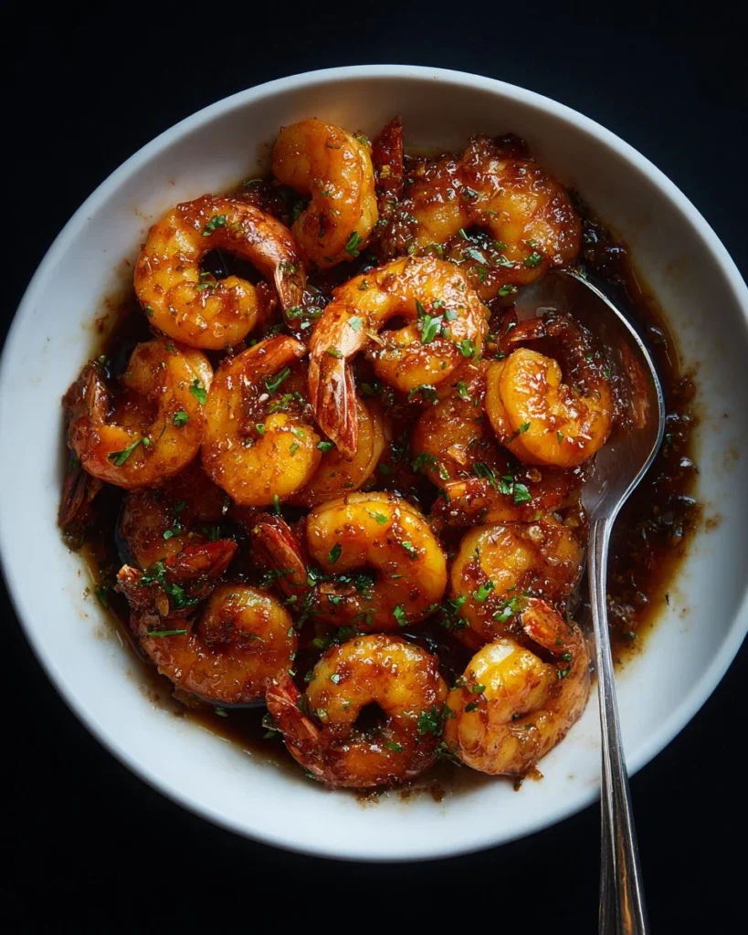 Delicious Honey-Garlic Shrimp dish served on a plate with fresh herbs.