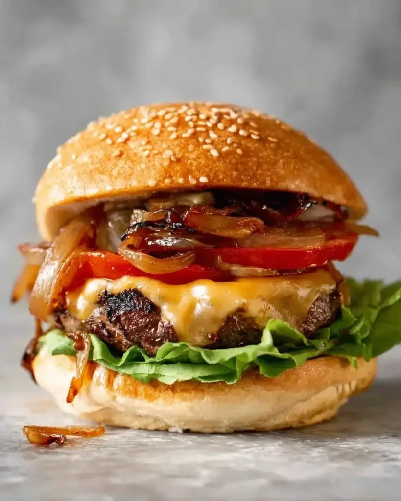 Juicy, simple hamburgers on a grill, ready to be served.