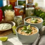 Delicious Keto Cream Cheese Chicken Chili in a bowl, garnished with herbs
