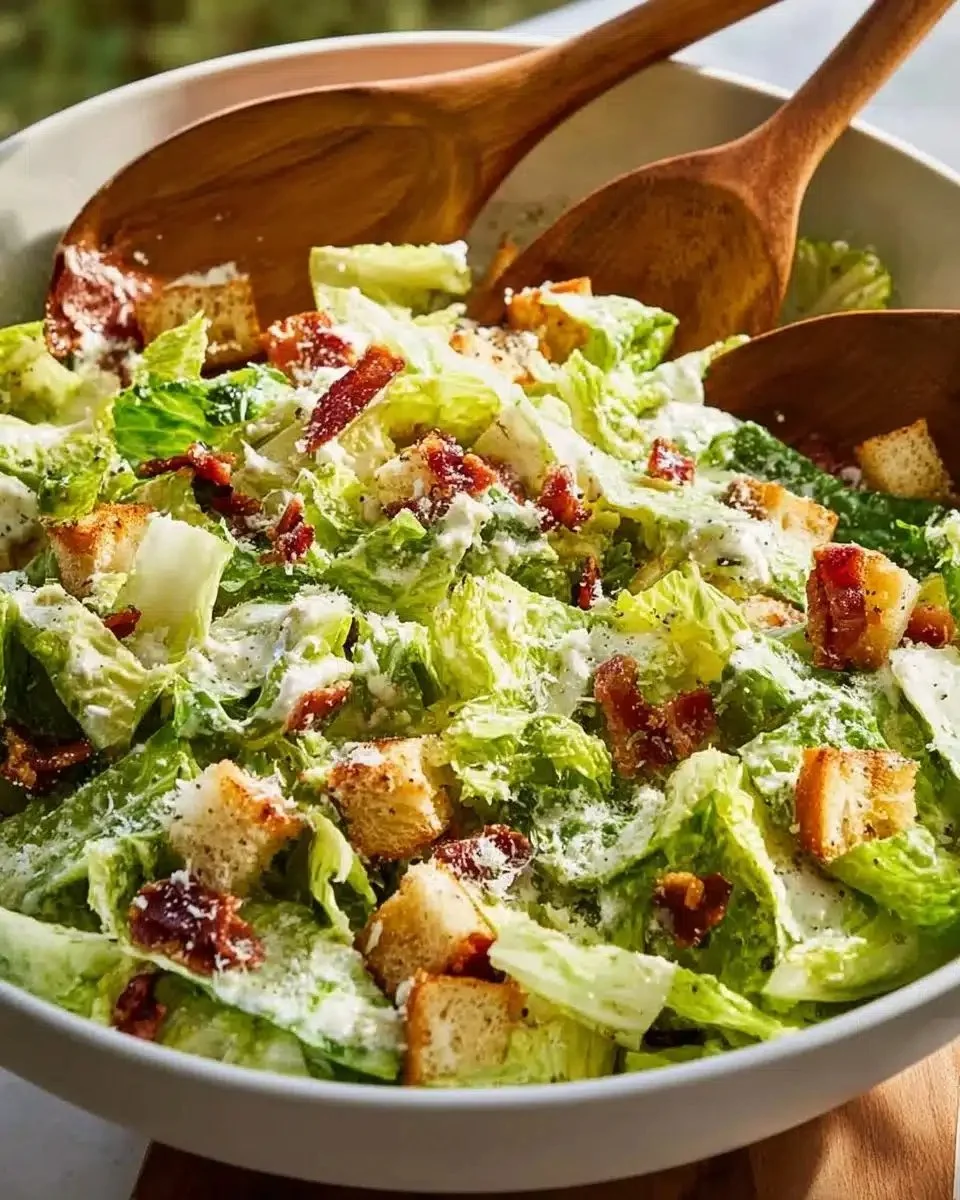 Perfect Caesar Salad with Homemade Dressing 1 Delicious Caesar salad topped with homemade dressing and croutons