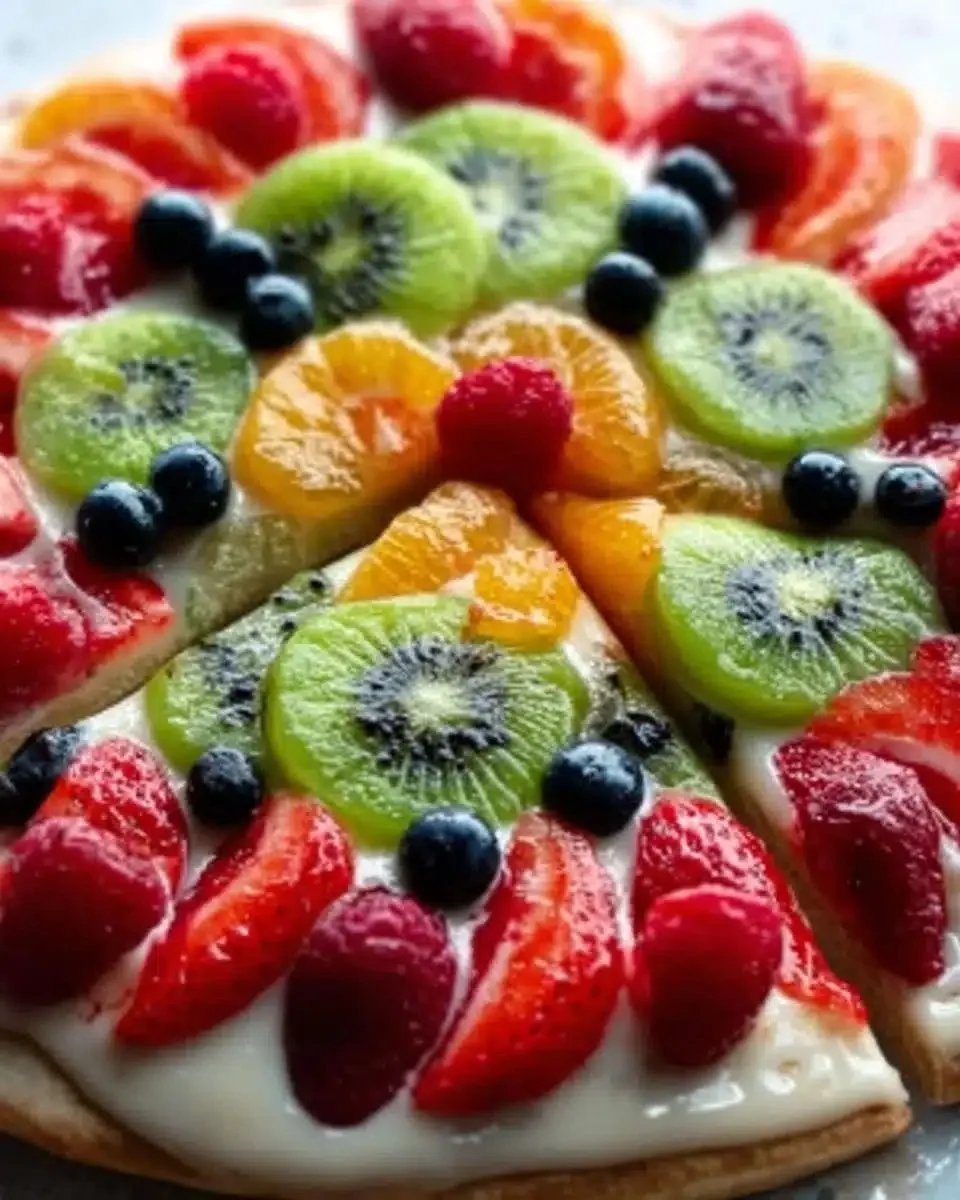 Perfect Fruit Pizza 1 Delicious homemade fruit pizza topped with fresh fruits and cream cheese