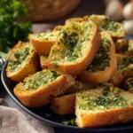 Perfectly toasted garlic bread with golden crust and fresh herbs