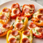 Colorful pizza stuffed mini peppers filled with cheese and toppings