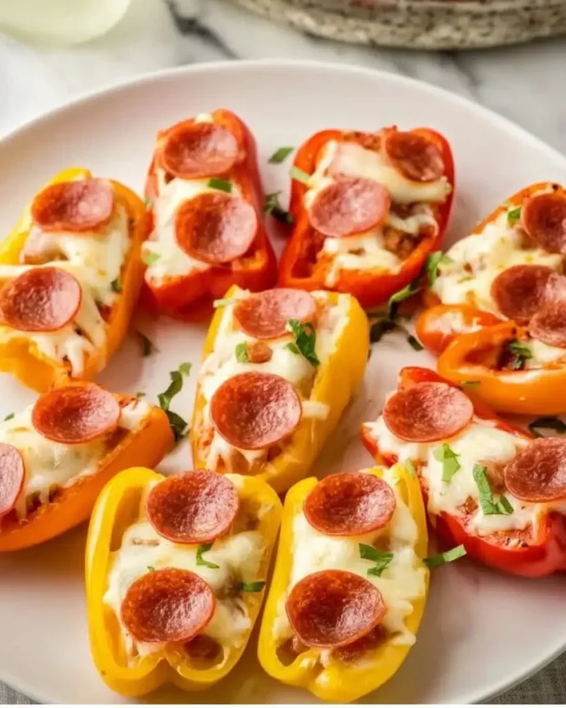 Colorful pizza stuffed mini peppers filled with cheese and toppings