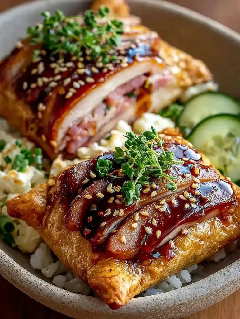 Flaky puff pastry grilled cheese sandwich with melted cheese and golden crust