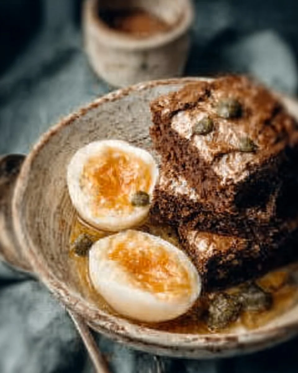 Delicious homemade cocoa brownies in a rustic pan on a wooden table.