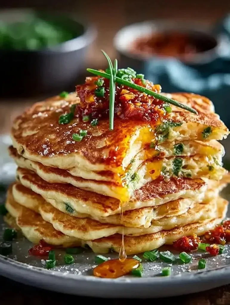 Savory dinner pancakes served with chili butter, a delicious dinner recipe.