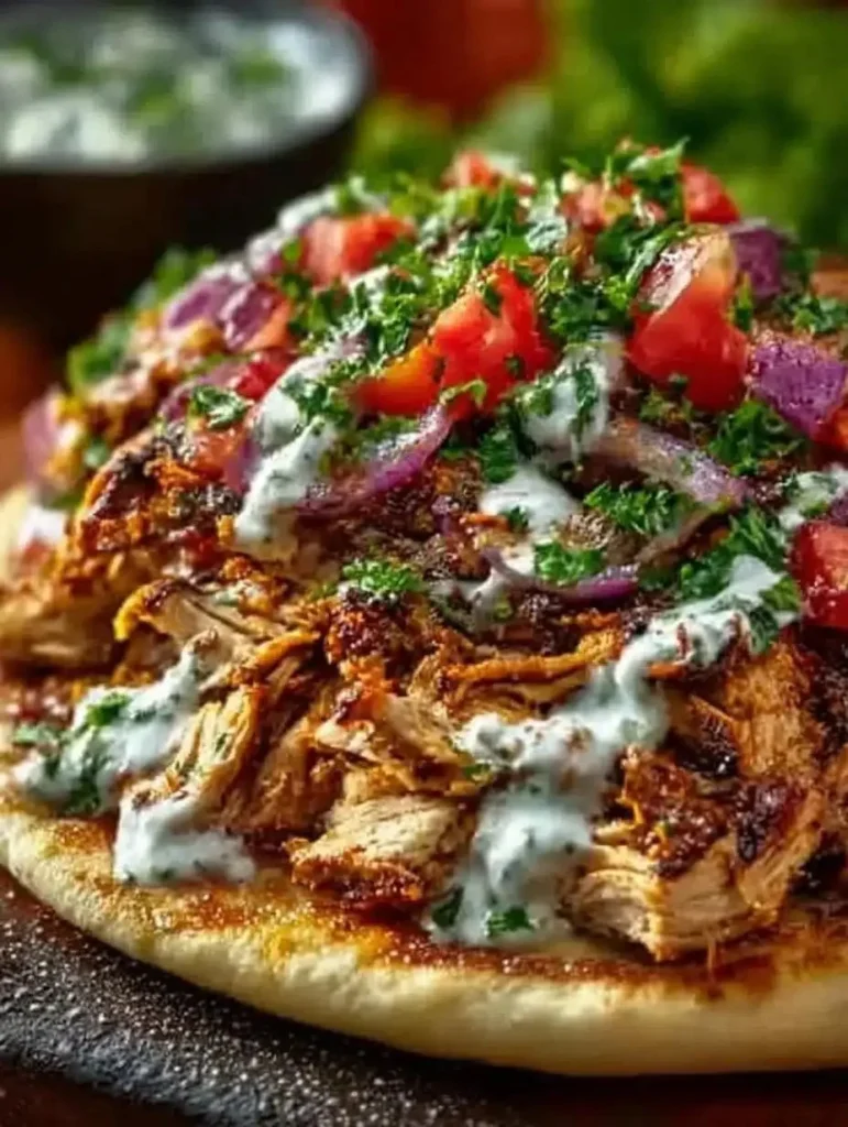 Slow Cooker Chicken Shawarma with Shredded Chicken in a bowl