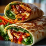 Delicious sweet chili chicken wraps served on a plate.
