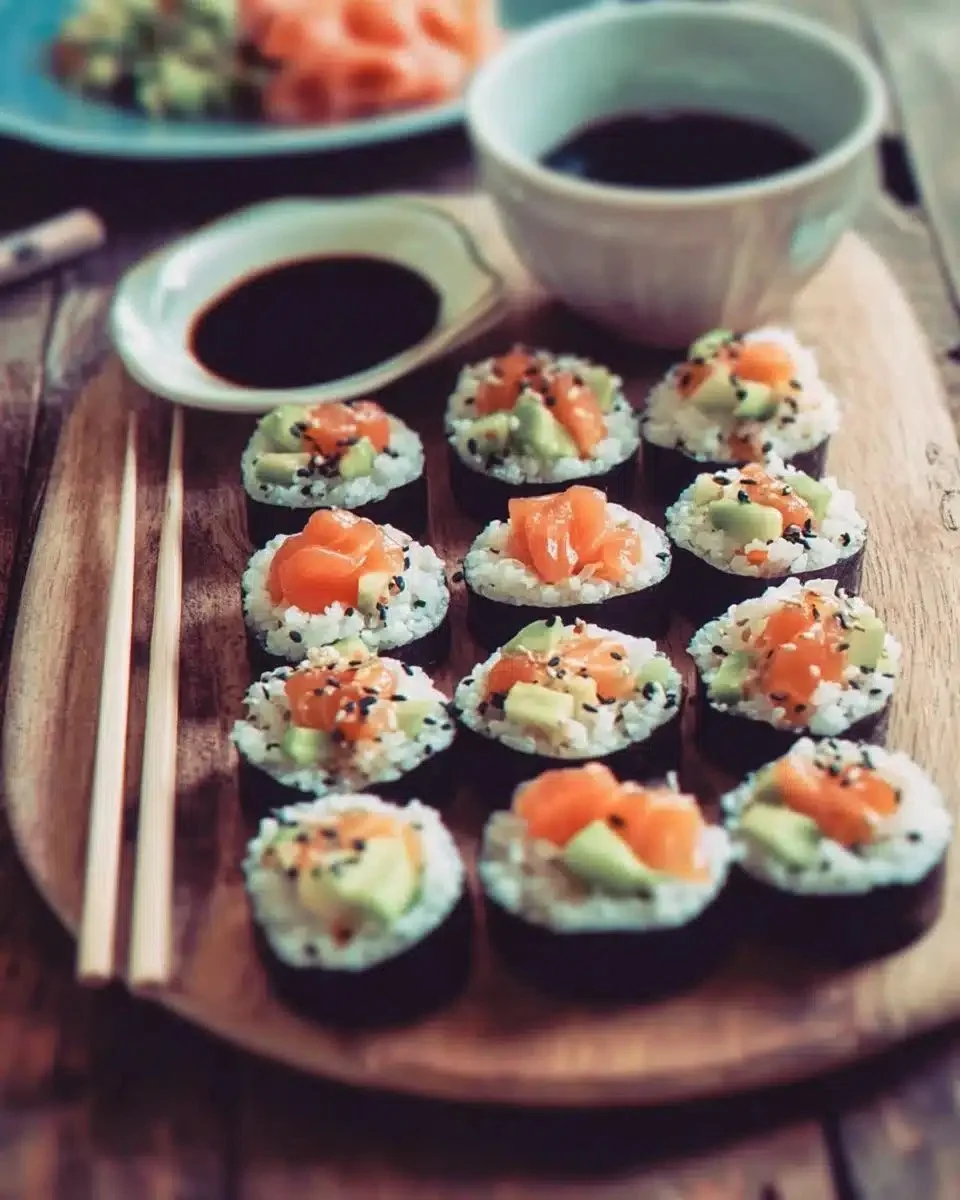 Delicious sushi cups served in mini bowls with fresh ingredients