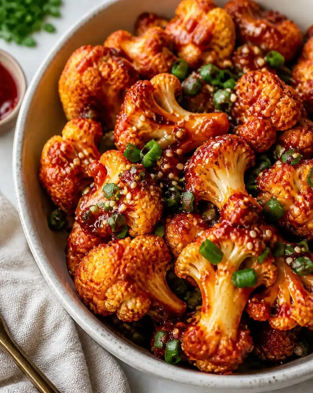 Air-Fried Korean Chili Cauliflower 1 Air-Fried Korean Chili Cauliflower dish served in a bowl