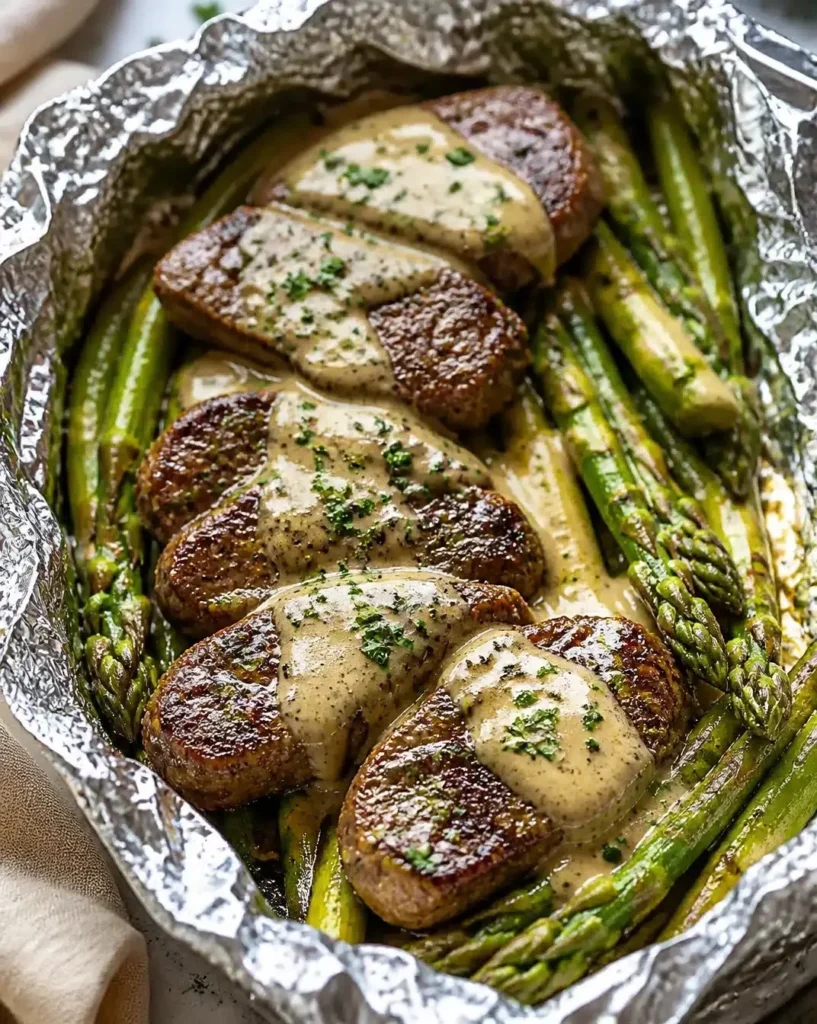 Grilled beef and asparagus foil packets ready for the barbecue