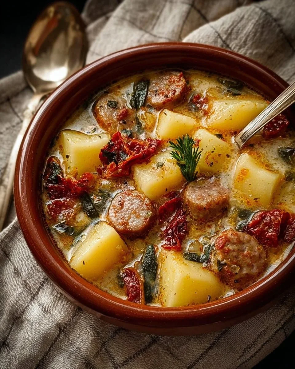 Delicious Italian Sausage and Potato Soup in a bowl