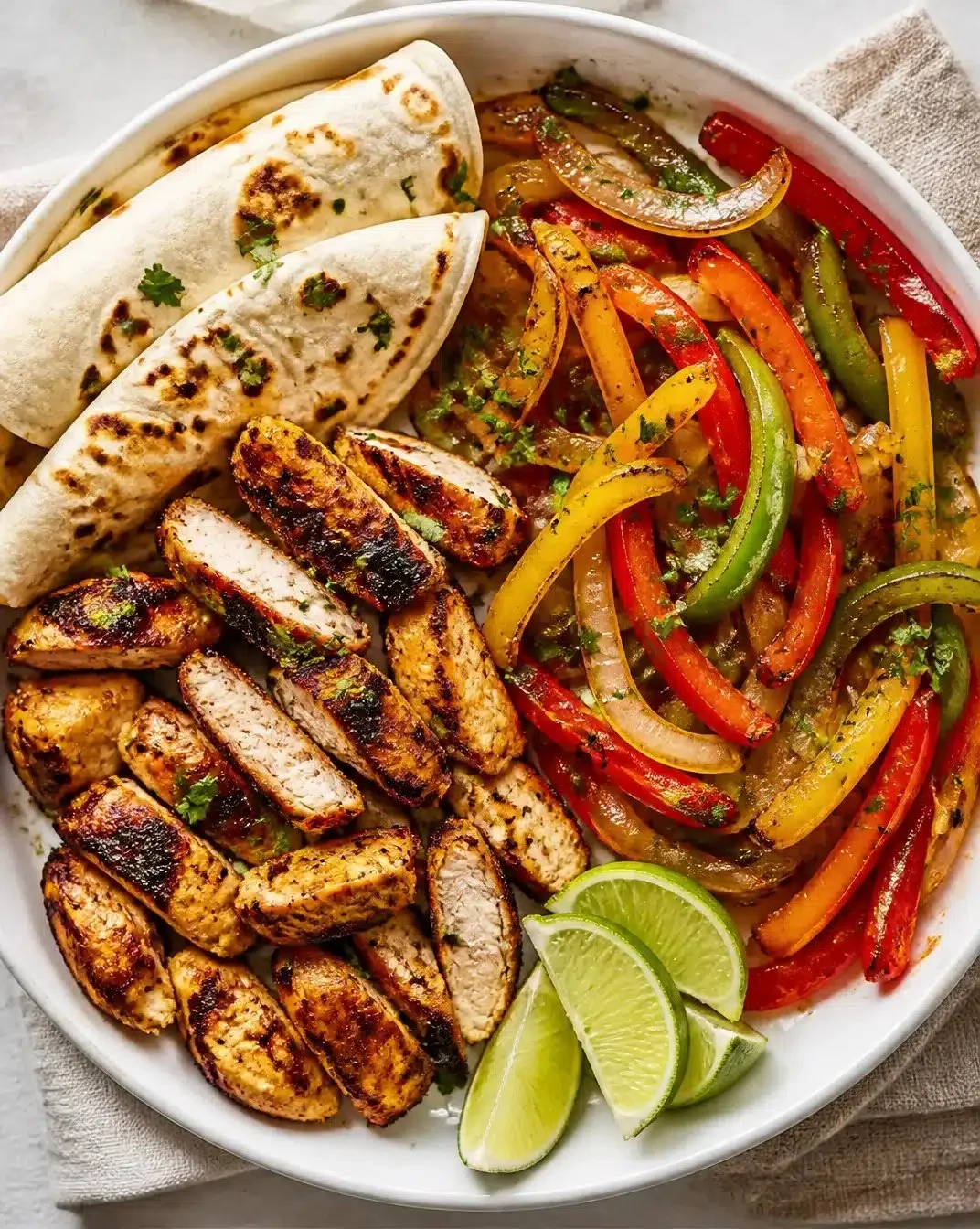 Delicious one-pan chicken fajitas with peppers and onions ready to serve